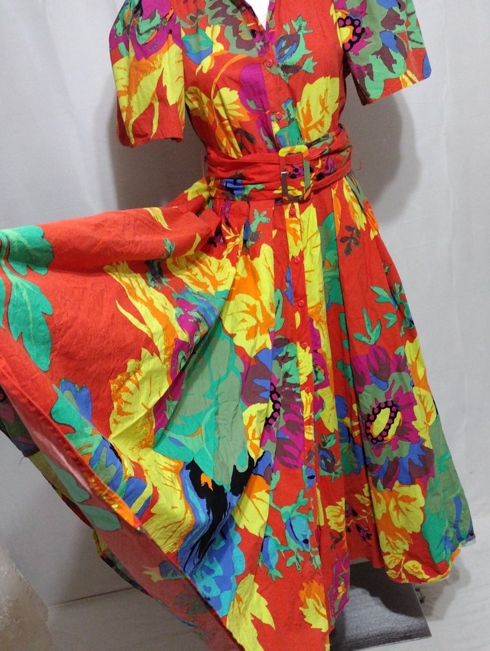Christopher John Rogers Floral Puff Sleeve Belted Cotton Poplin Maxi Dress US 8 - Picture 9 of 16